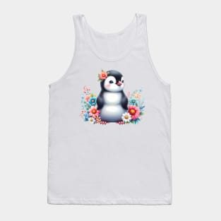 A penguin decorated with beautiful colorful flowers. Tank Top